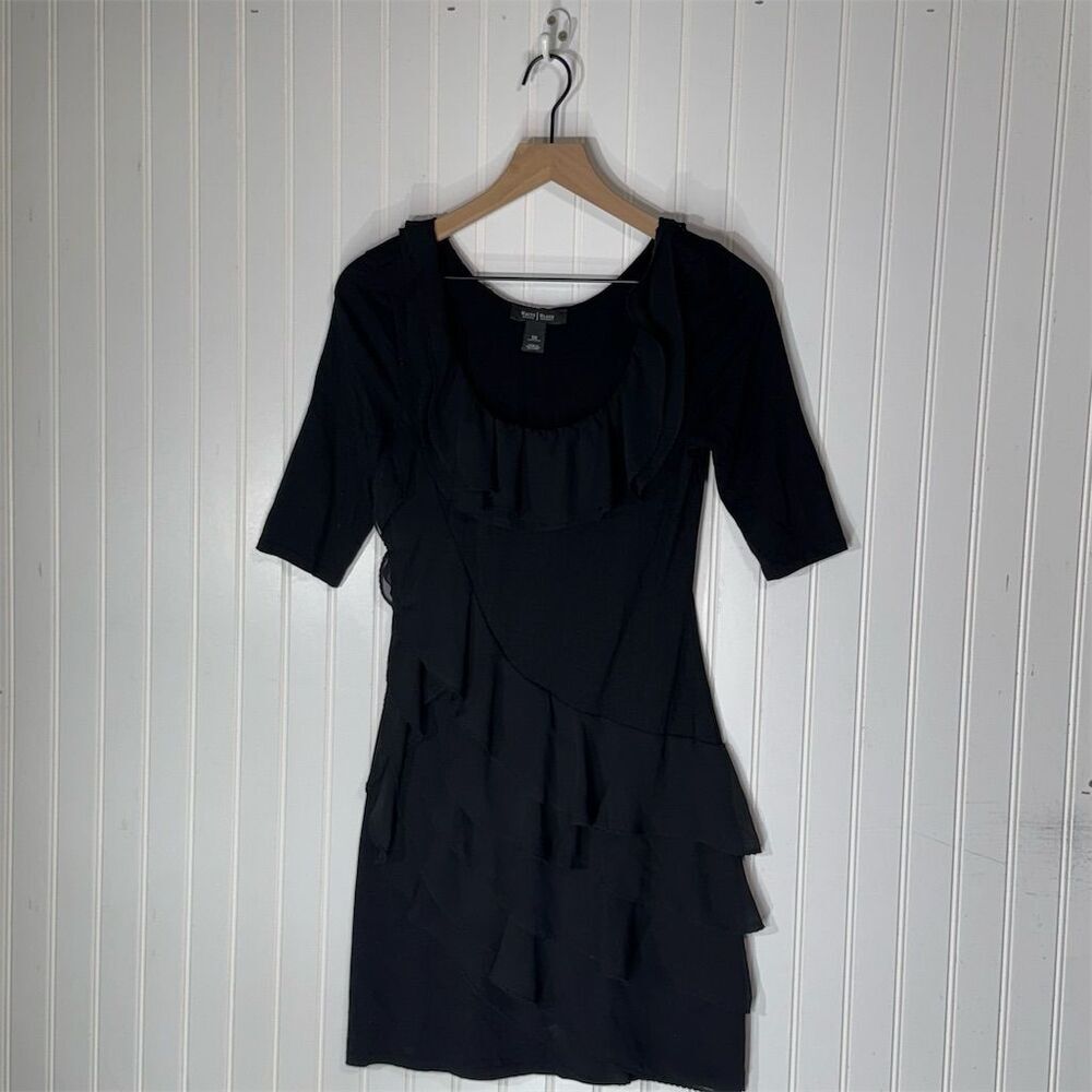 White House Black Market Tiered Ruffle Dress XS Black‎ 3/4 Sleeve Whimsygoth